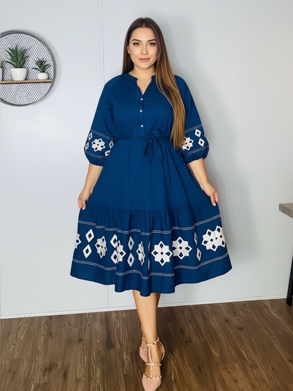 Elegant Blue Embroidered Dress